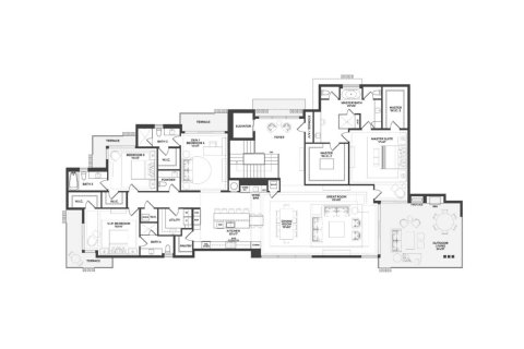 Планировка квартиры «356SQM 4BR 1FL» 4 спальни в ЖК OCEAN DELRAY