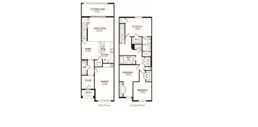 Планировка таунхауса «Townhouse» 3 спальни в ЖК Laurel Dunes