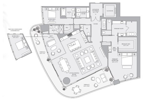 Apartment floor plan «2BR-1», 2 bedrooms in St. Regis Brickell