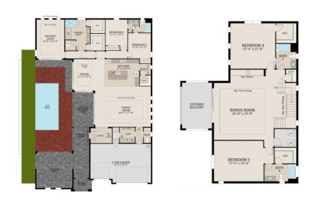 House floor plan «floor Courtyard 3», 5 rooms in Robins Cove at Epperson by Biscayne Homes