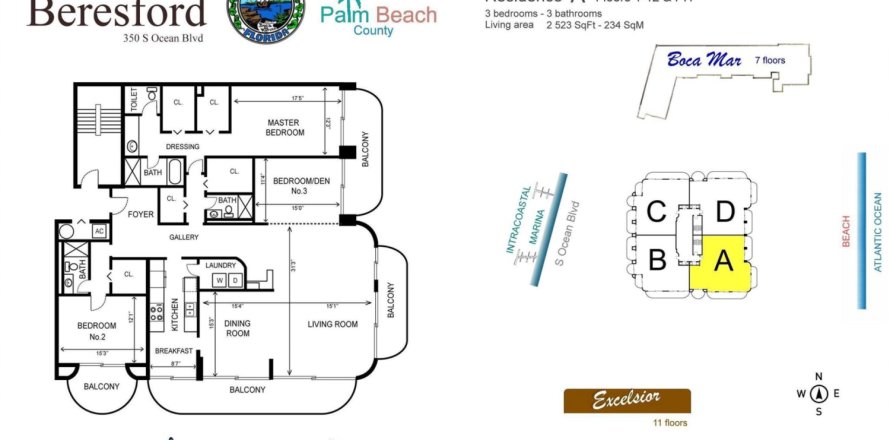 Condominio en Boca Raton, Florida, 3 dormitorios  № 979037