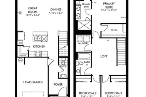 Townhouse floor plan «413 Legacy Loop», 3 rooms in Union Square by Meritage Homes