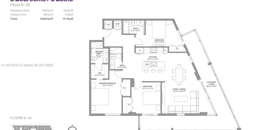 Condominio en Sunrise, Florida, 3 dormitorios  № 2036352