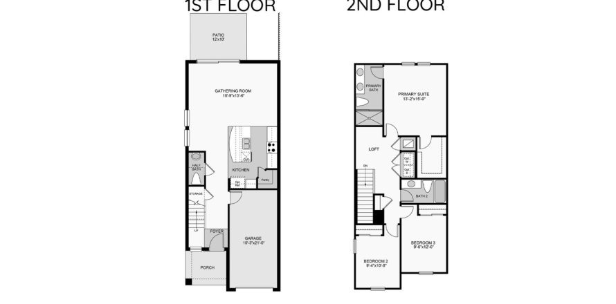 Планировка таунхауса «144SQM MARIGOLD» 3 спальни в ЖК THE TOWNHOMES AT SKYE RANCH
