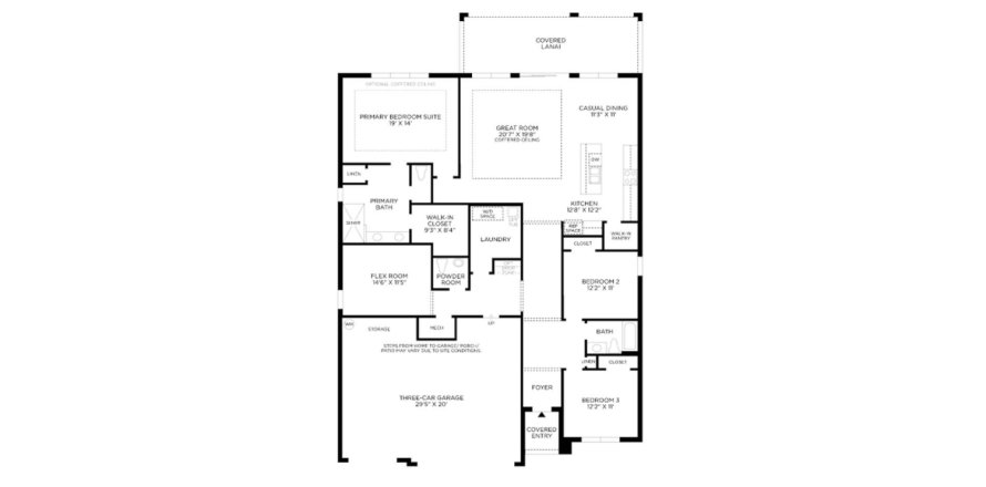 Планировка таунхауса «222SQM FLORA COASTAL» 3 спальни в ЖК TOLL BROTHERS AT VENICE WOODLANDS