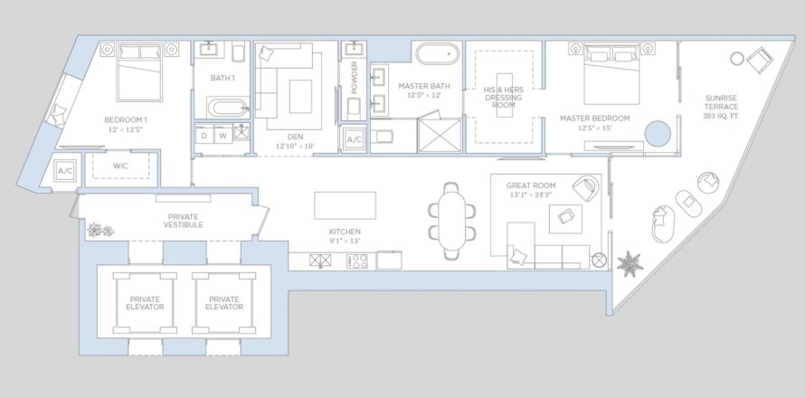 Apartment floor plan «2BR-3», 2 bedrooms in Baccarat Brickell