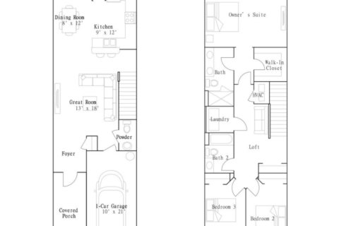 Townhouse floor plan «3R-1», 3 rooms in South Creek - The Townes