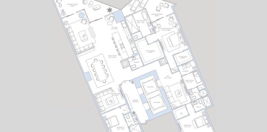 Penthouse floor plan «3BR-3», 3 bedrooms in Baccarat Brickell