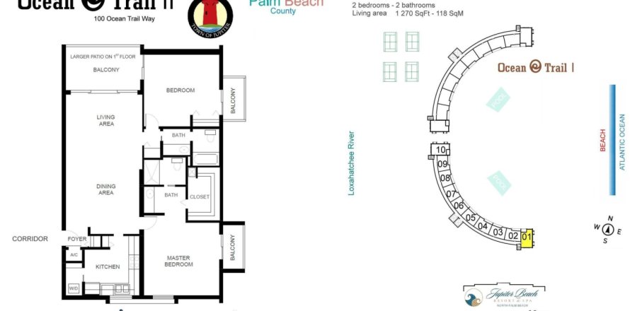 Condo à Jupiter, Floride, 2 chambres  № 1045773