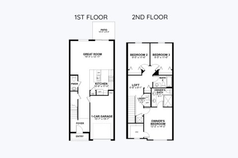 Планировка таунхауса «128SQM» 3 спальни в ЖК TOWNS AT LAKE MONROE COMMONS