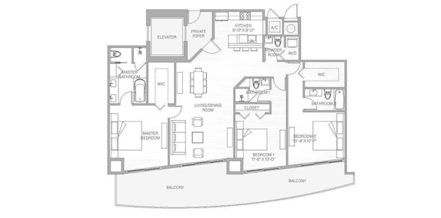 Квартира в ARIA ON THE BAY в Майами, Флорида 3 спальни, 148м2 № 102581