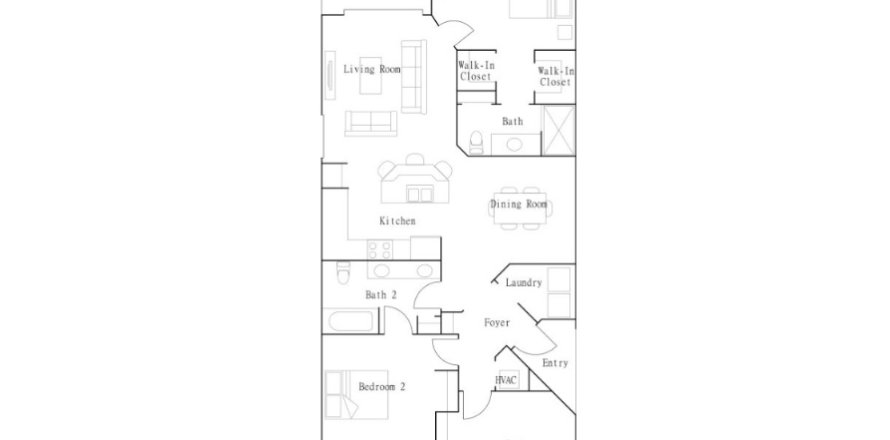 Планировка таунхауса «Townhouse» 2 спальни в ЖК Wellen Park Golf & Country Club - Terrace Condominiums