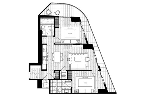 Планировка Кондоминиума «2BR-1» 2 спальни в ЖК Lofty Brickell