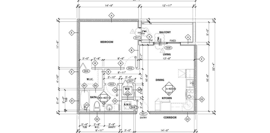 Планировка Кондоминиума «1BR-3» 1 спальня в ЖК Aventura Quattro