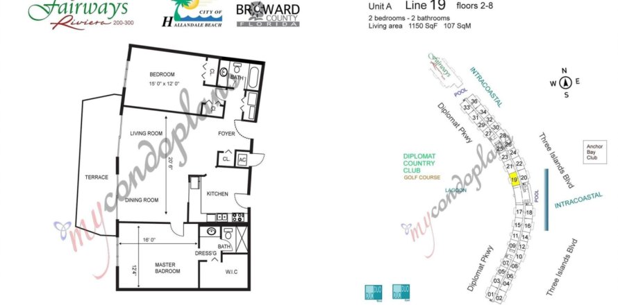 Condominio en Hallandale Beach, Florida, 2 dormitorios  № 1129173