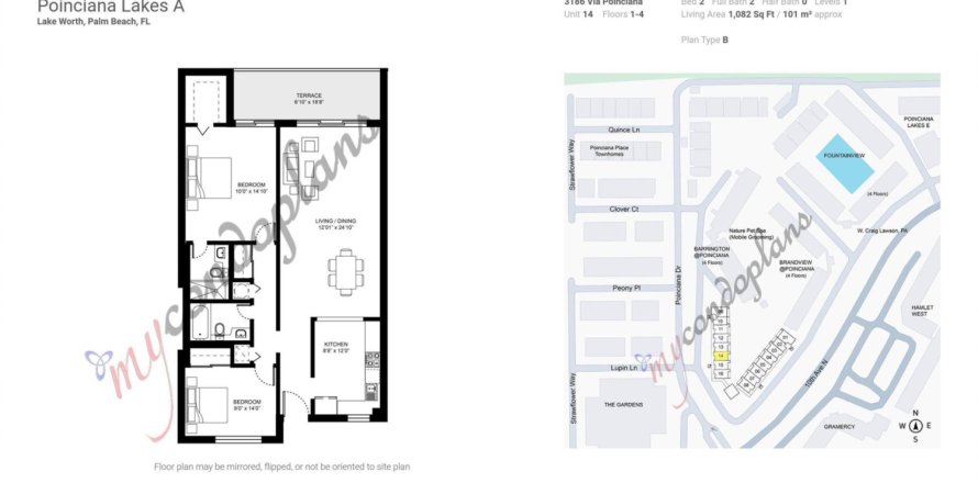 Condominio en Lake Worth, Florida, 2 dormitorios  № 1185344