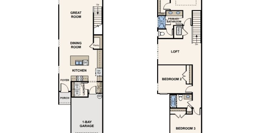 Планировка таунхауса «Townhouse» 3 спальни в ЖК The Townes by Century Communities
