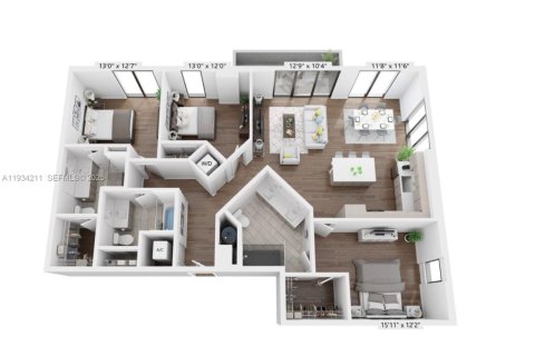 Снять в аренду квартиру в Майами, Флорида 3 спальни, 145.58м2, № 1992456 - фото 1