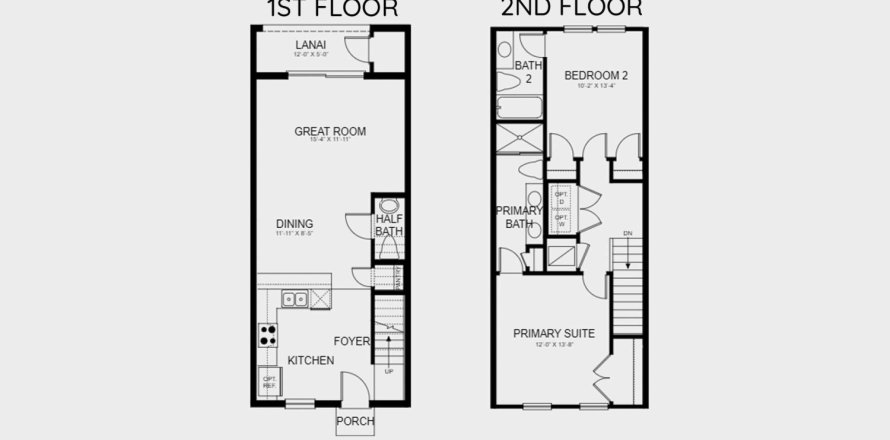Планировка таунхауса «112SQM IVY» 2 спальни в ЖК THE TOWNHOMES AT SKYE RANCH