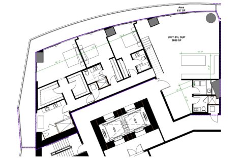 Планировка Дуплекса «3BR-4» 3 спальни в ЖК Baccarat Brickell