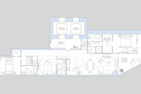 Планировка Квартиры «4BR-2» 4 спальни в ЖК Baccarat Brickell