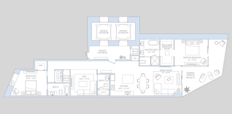 Apartment floor plan «4BR-2», 4 bedrooms in Baccarat Brickell
