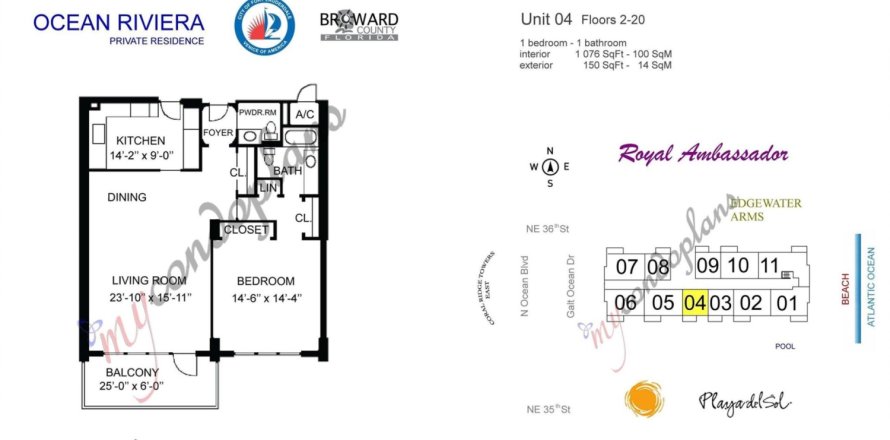 Condo in Fort Lauderdale, Florida, 1 bedroom № 1146063