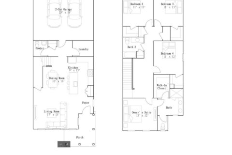 Планировка таунхауса «Townhouse» 4 спальни в ЖК Shearwater - Shearwater 24ft Townhomes