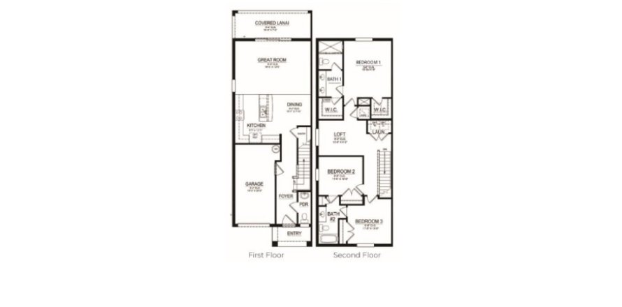 Планировка таунхауса «Townhouse» 3 спальни в ЖК Laurel Dunes