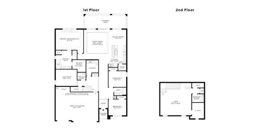 Планировка таунхауса «269SQM FLORA ELITE FARMHOUSE» 3 спальни в ЖК TOLL BROTHERS AT VENICE WOODLANDS