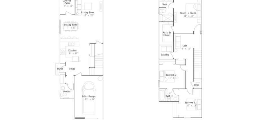 Планировка Таунхауса «floor 30833 Veridian Way» 3 комнаты в ЖК Townes at Veridian
