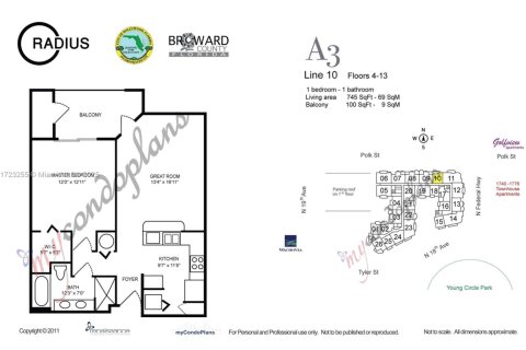 Купить кондоминиум в Холливуд, Флорида 1 спальня, 69.21м2, № 1936555 - фото 3