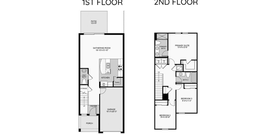 Планировка таунхауса «128SQM JASMINE» 3 спальни в ЖК THE TOWNHOMES AT SKYE RANCH