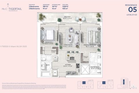 Купить кондоминиум в Майами, Флорида 2 спальни, 91.23м2, № 2154401 - фото 20