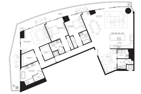 Планировка Квартиры «3BR-5» 3 спальни в ЖК Baccarat Brickell