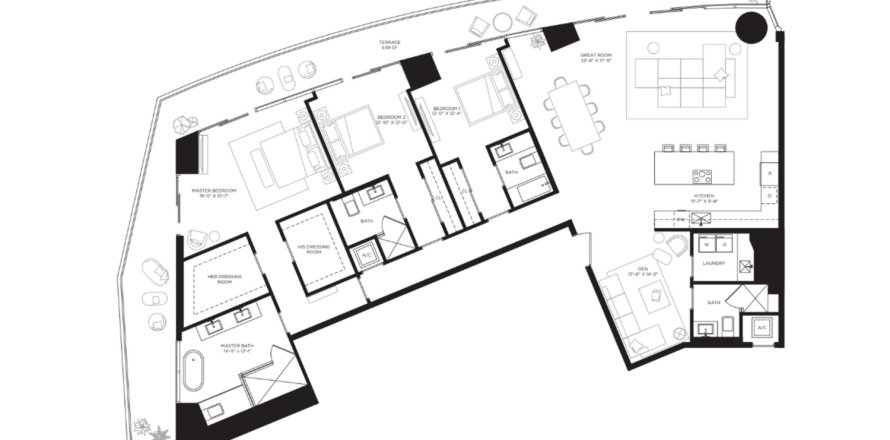 Apartment floor plan «3BR-5», 3 bedrooms in Baccarat Brickell