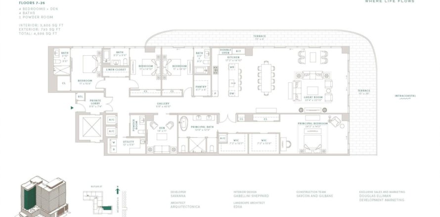 Condominio en West Palm Beach, Florida, 4 dormitorios  № 963799