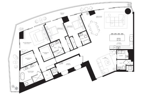 Планировка Квартиры «3BR-6» 3 спальни в ЖК Baccarat Brickell