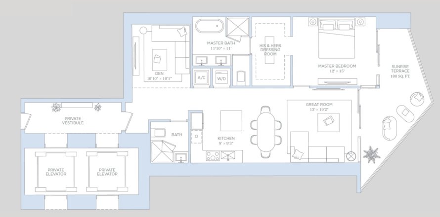 Apartment floor plan «1BR-1», 1 bedroom in Baccarat Brickell