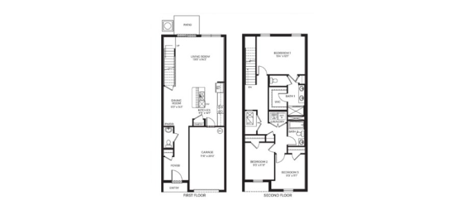 Планировка таунхауса «Townhouse» 2 спальни в ЖК Bella Oaks