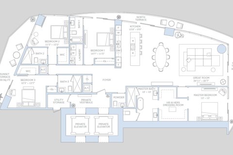 Планировка Квартиры «4BR-1» 4 спальни в ЖК Baccarat Brickell