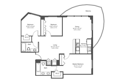 Apartment floor plan «3BR», 3 bedrooms in 23 BISCAYANE BAY