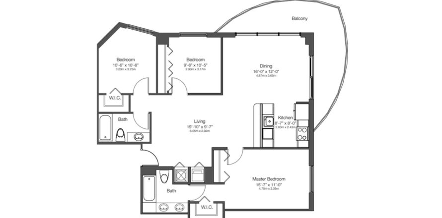 Квартира в 23 BISCAYANE BAY в Майами, Флорида 3 спальни, 106м2 № 102589