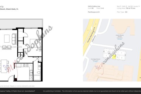 Снять в аренду кондоминиум в Майами-Бич, Флорида 1 спальня, 70.42м2, № 1945234 - фото 15