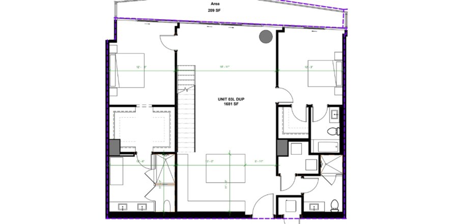 Планировка Дуплекса «2BR-1» 2 спальни в ЖК Baccarat Brickell
